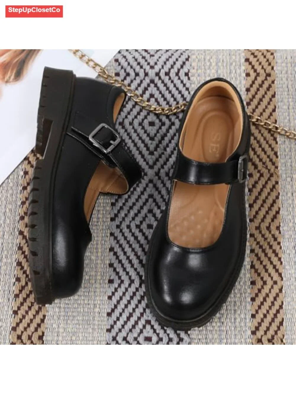 Women's Chunky Platform Mary Jane Flats with Memory Foam Insole